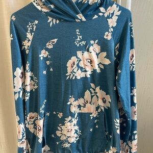 Women’s Lightweight Floral Blue Hoodie - Size S